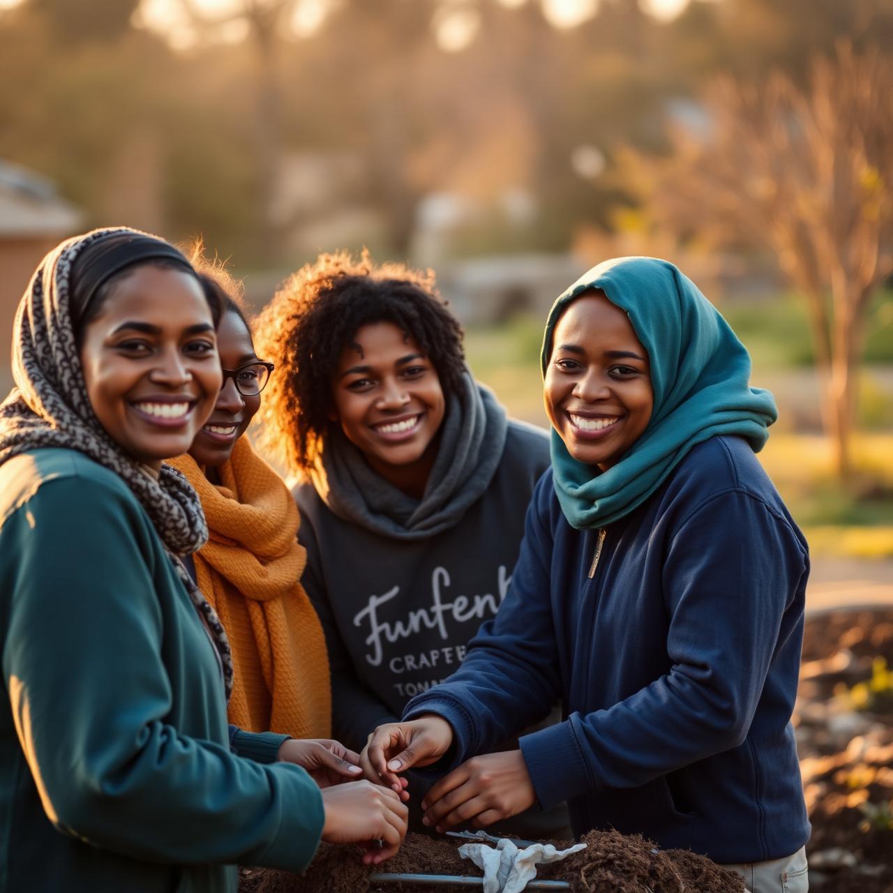 Community volunteers gathering together outdoors